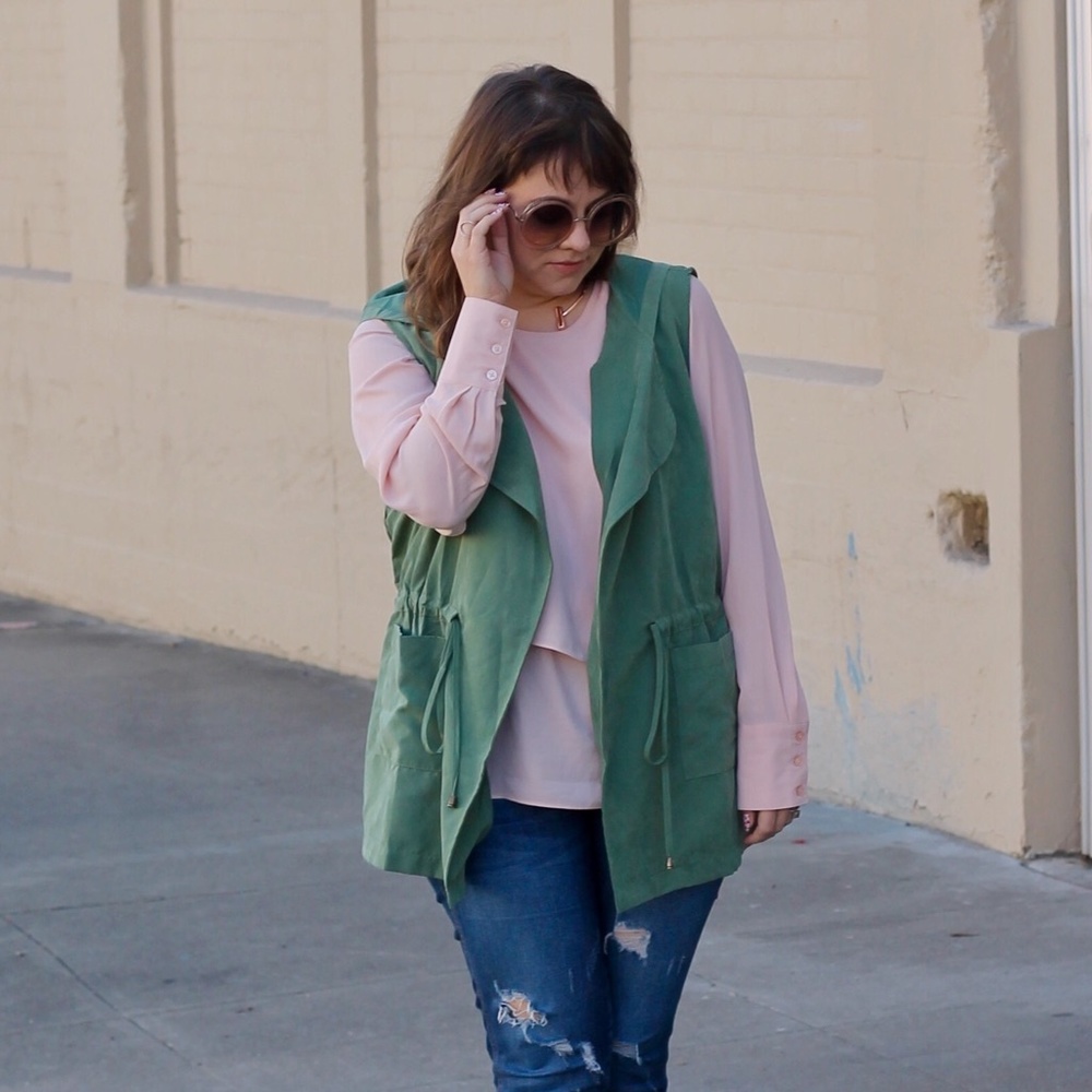 Army Green Drape Front Hooded Vest